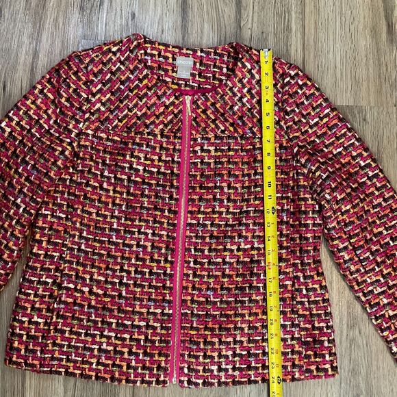 Chicos Jacket Women's Tweed Blazer Full Zip Front Pink Multi Lined Sz 2 US 12/14 - Picture 8 of 9